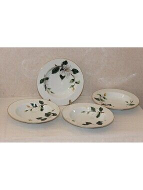 Vintage Seyei Japan Camellia Fine China Rimmed Soup Bowls Set of 4
